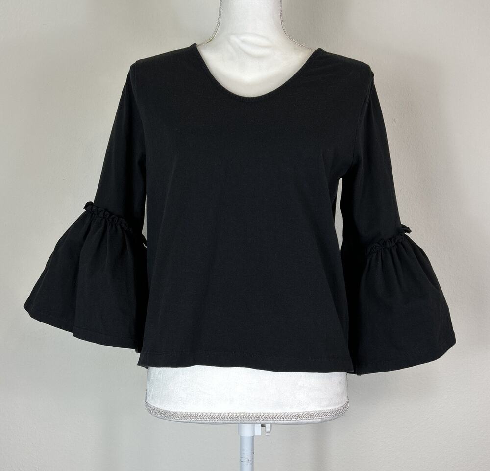 Madewell Black Bell Sleeve Cotton Crepe Blouse Boho Top Small